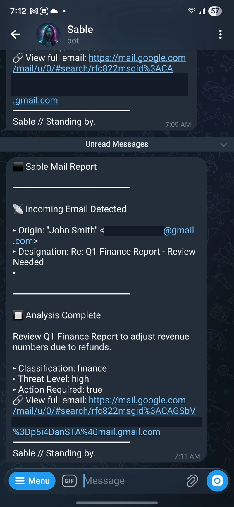 Xử lý email trực tiếp trên Telegram