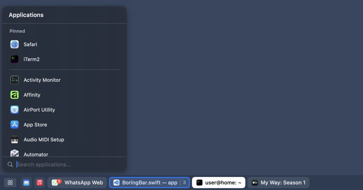 boringBar: Thanh tác vụ kiểu truyền thống thay thế Dock cho macOS