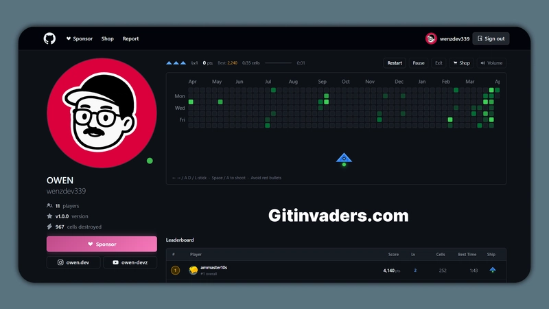 Giao diện trò chơi GitInvaders