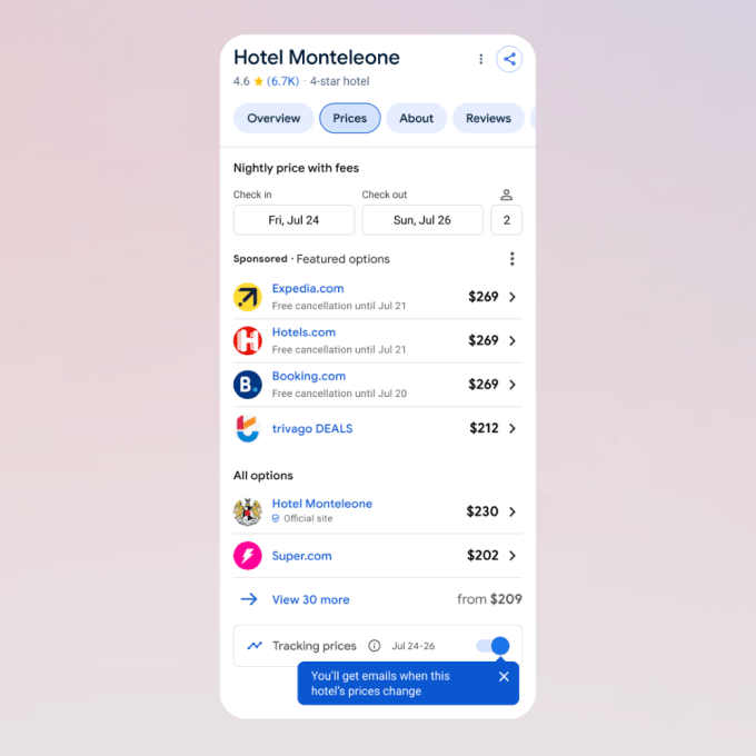 Theo dõi giá khách sạn trên Google