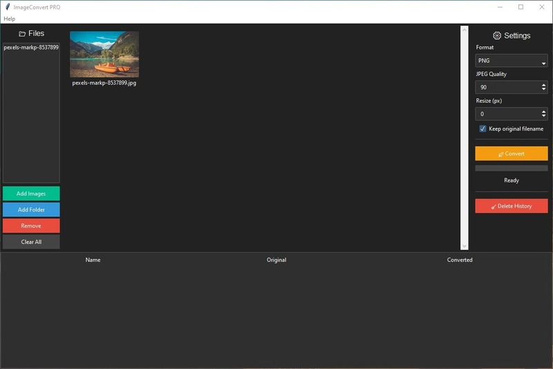 Màn hình ứng dụng chuyển đổi hình ảnh