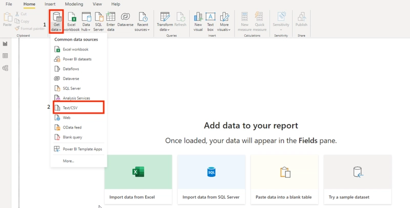 Hộp thoại tải file CSV trong Power BI
