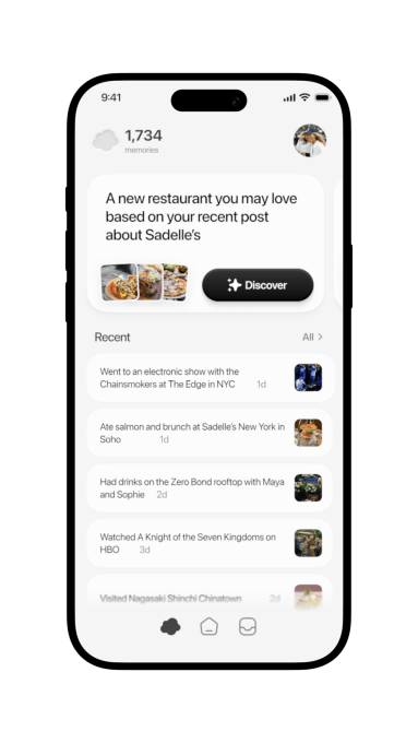 Giao diện tab Ký ức của ứng dụng Bond