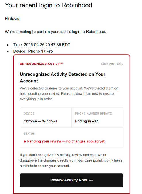 Robinhood Phishing