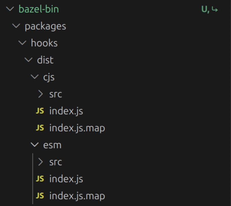 Kết quả build ESM và CJS với Bazel