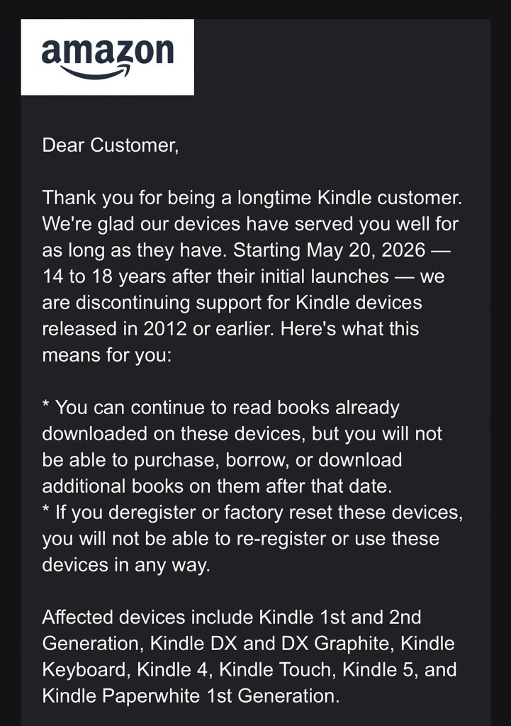 Thông báo về việc ngừng hỗ trợ Kindle