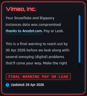 Vimeo ShinyHunters hack