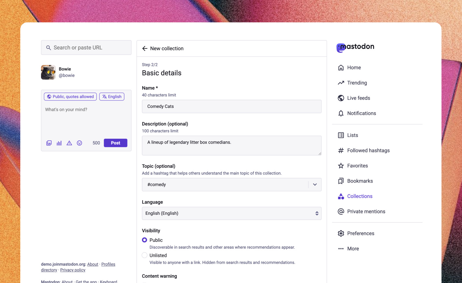 Màn hình tạo một Collection mới