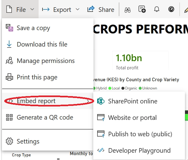Tùy chọn tạo mã nhúng báo cáo