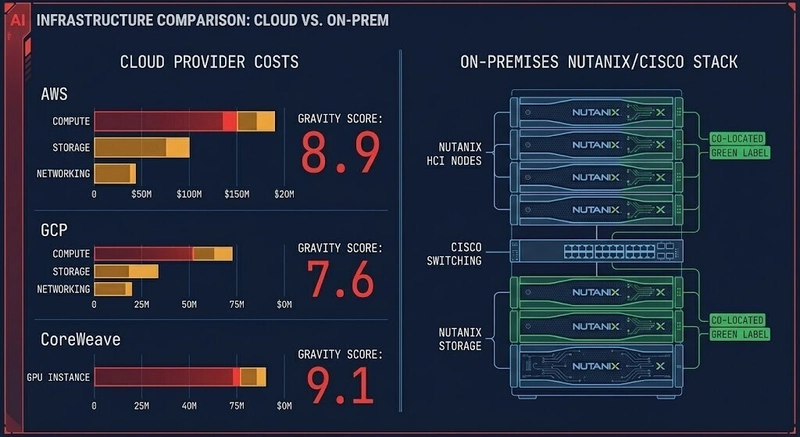 AI placement engine — Token TCO và điểm số trọng lực dữ liệu cho Llama 3 70B BF16 trên nhiều nền tảng hạ tầng đám mây và tại chỗ