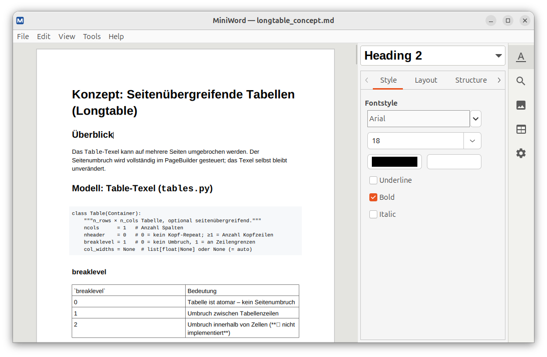 Giao diện MiniWord