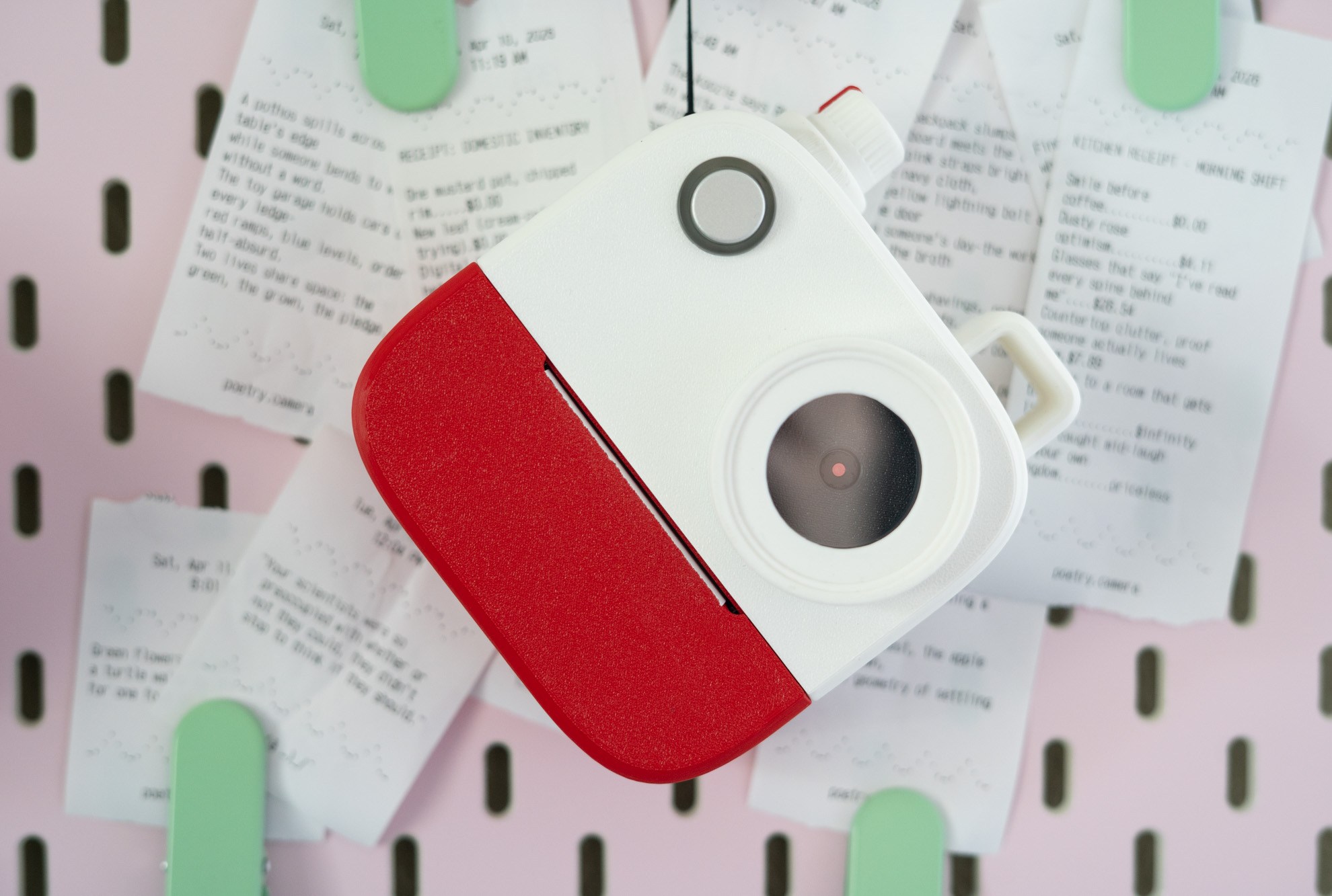 Poetry Camera với thiết kế màu trắng và đỏ anh đào