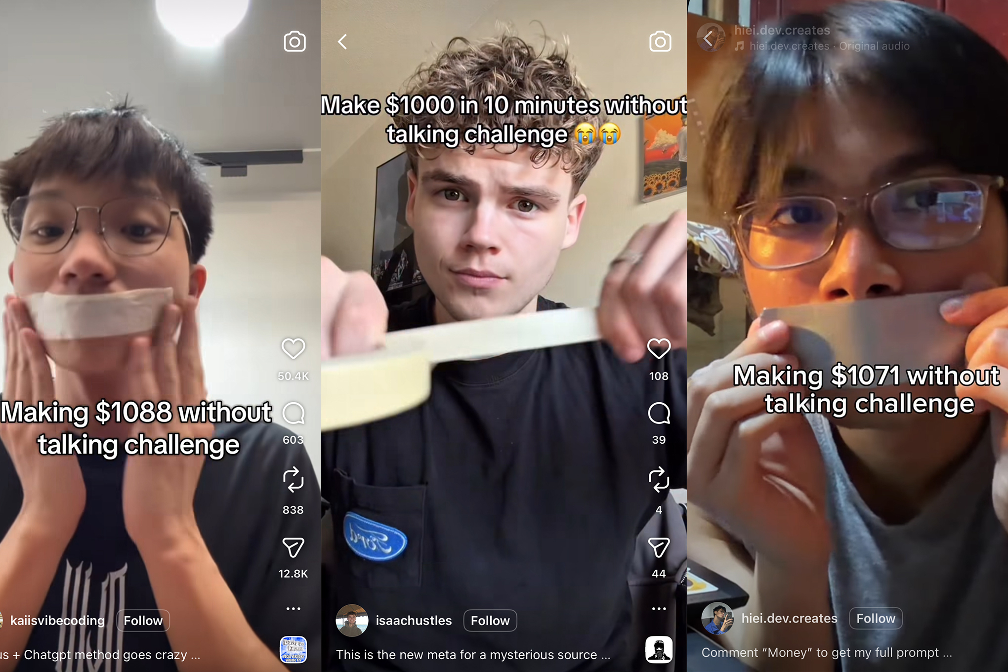 Nhà sáng tạo nội dung dán băng dính miệng trong video thách thức kiếm tiền không nói