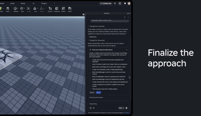 Giao diện Roblox Assistant với chế độ Planning Mode mới