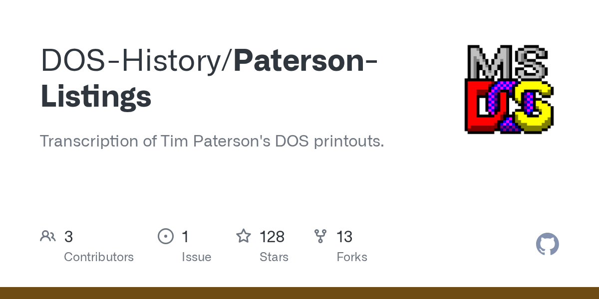 Mã nguồn gốc của DOS 1.0 do Tim Paterson viết đã được xuất bản trên GitHub