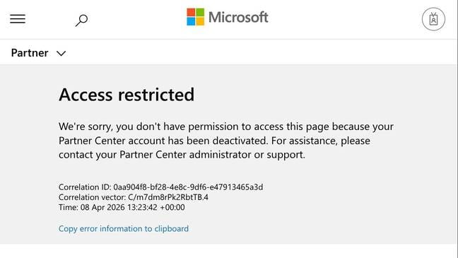 Thông báo Microsoft gửi cho Jason Donenfeld về việc vô hiệu hóa tài khoản