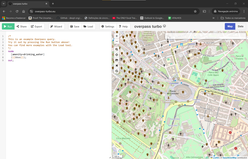 Giao diện Overpass Turbo
