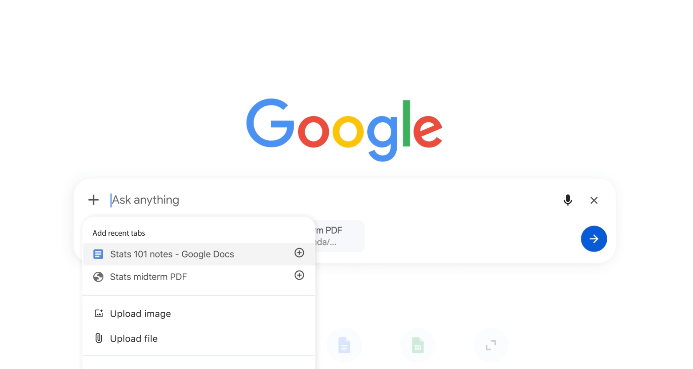 Menu chọn tab trong AI Mode