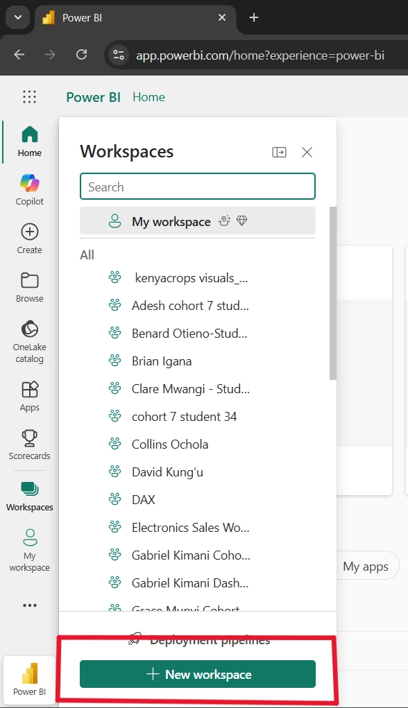 Nút tạo Workspace mới