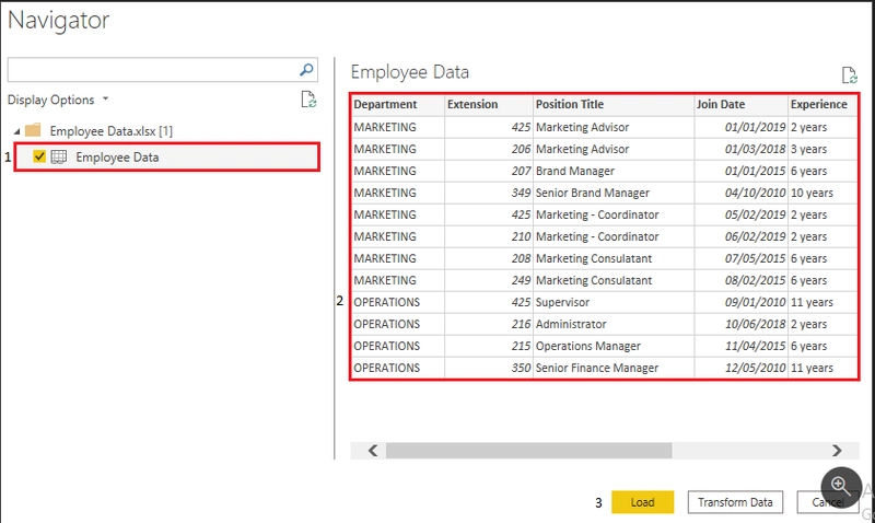 Cửa sổ Navigator chọn bảng trong Excel