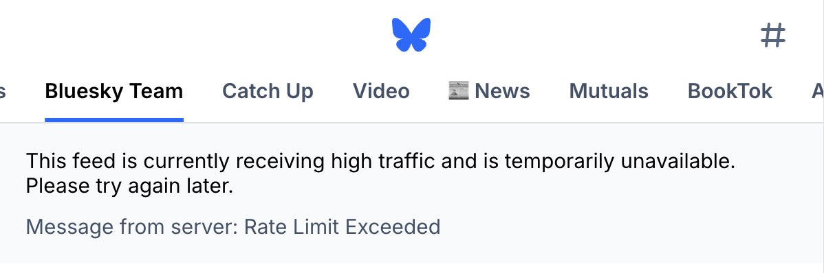 Thông báo lỗi trên ứng dụng Bluesky