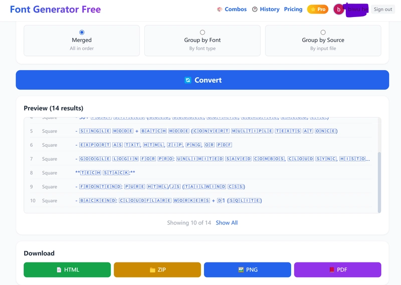 Giao diện Font Generator