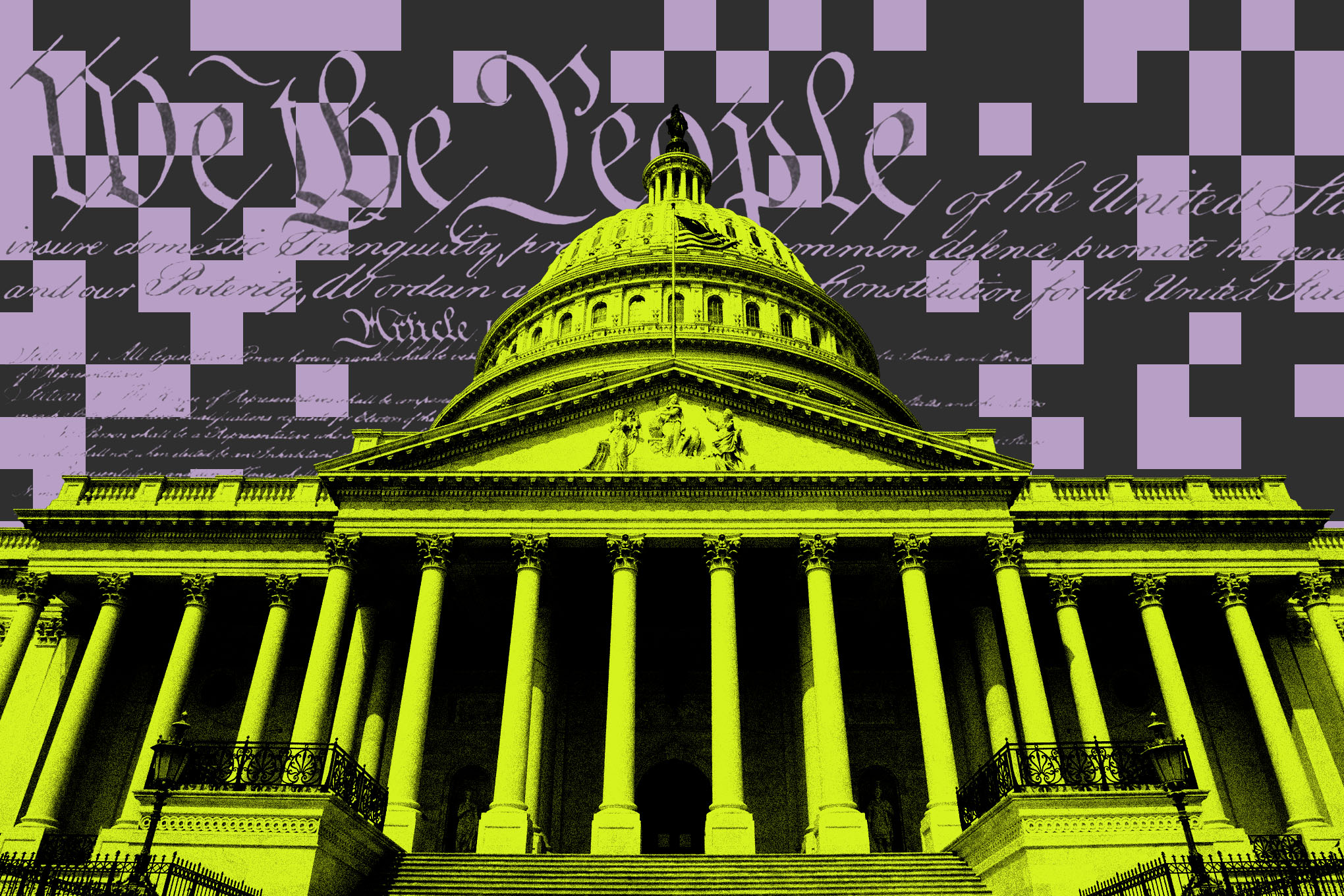 Hình ảnh minh họa về tòa nhà Capitol và các vấn đề chính sách công nghệ