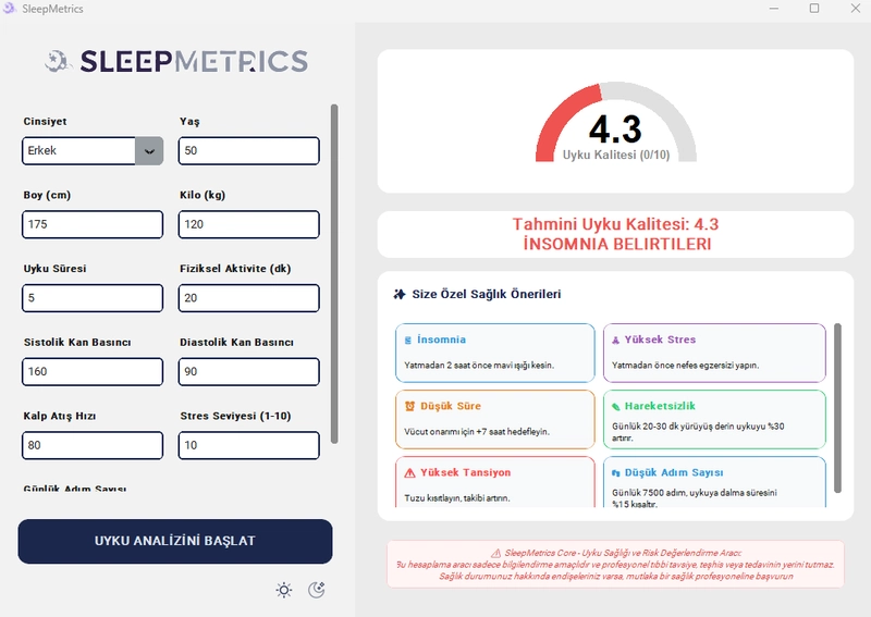 Giao diện ứng dụng SleepMetrics
