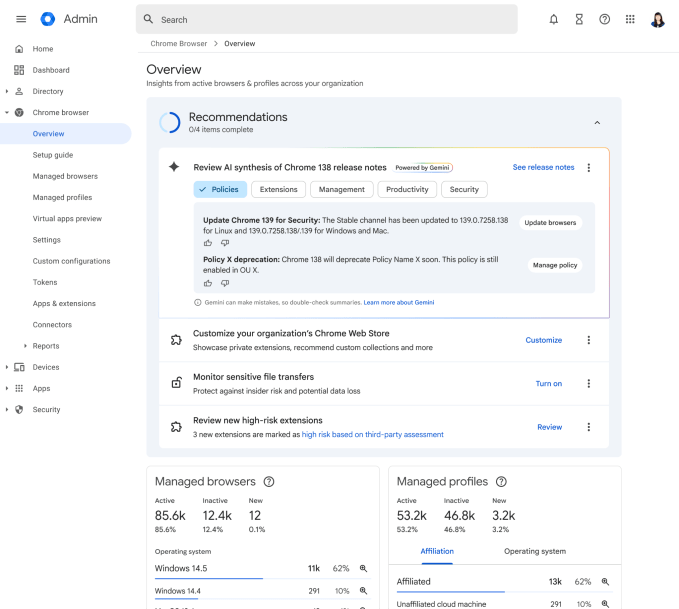 Bảng điều khiển bảo mật Chrome Enterprise
