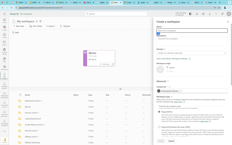 Workspace trên Power BI Service