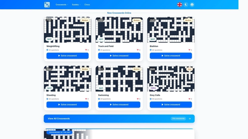 Giao diện nền tảng crossword.by