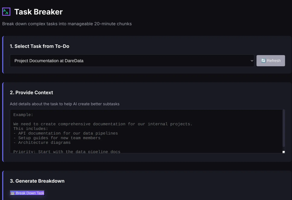 Giao diện Task Breaker