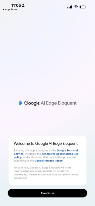 Giao diện ứng dụng Google AI Edge Eloquent