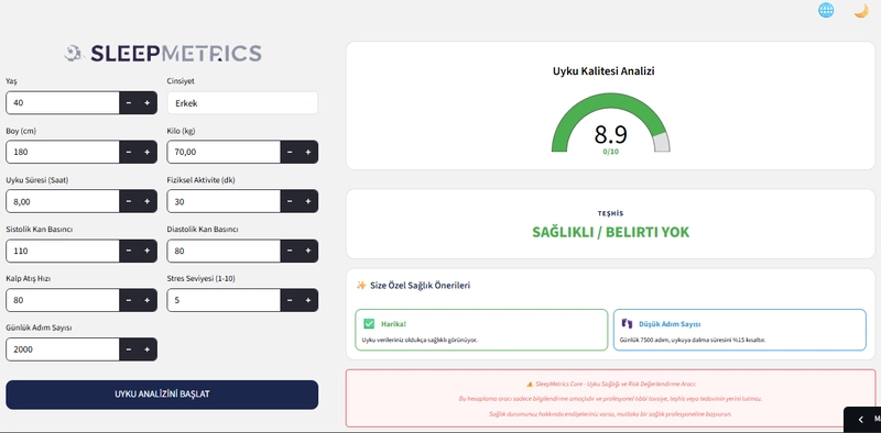 Giao diện Web SleepMetrics trên nền tảng Streamlit