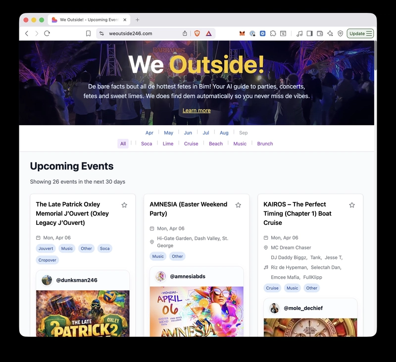 Trang chủ WeOutside246.com hiển thị các sự kiện gần đây