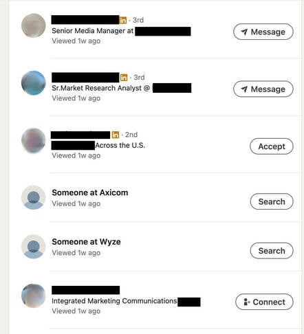 Danh sách người xem hồ sơ LinkedIn cho người dùng Premium