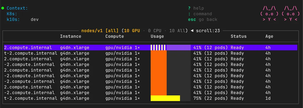 Giao diện GPU Fleet View của k10s