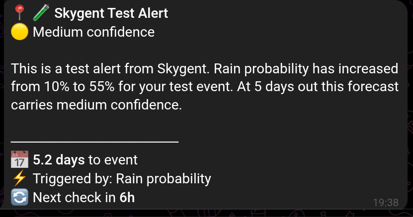 Ví dụ cảnh báo của Skygent