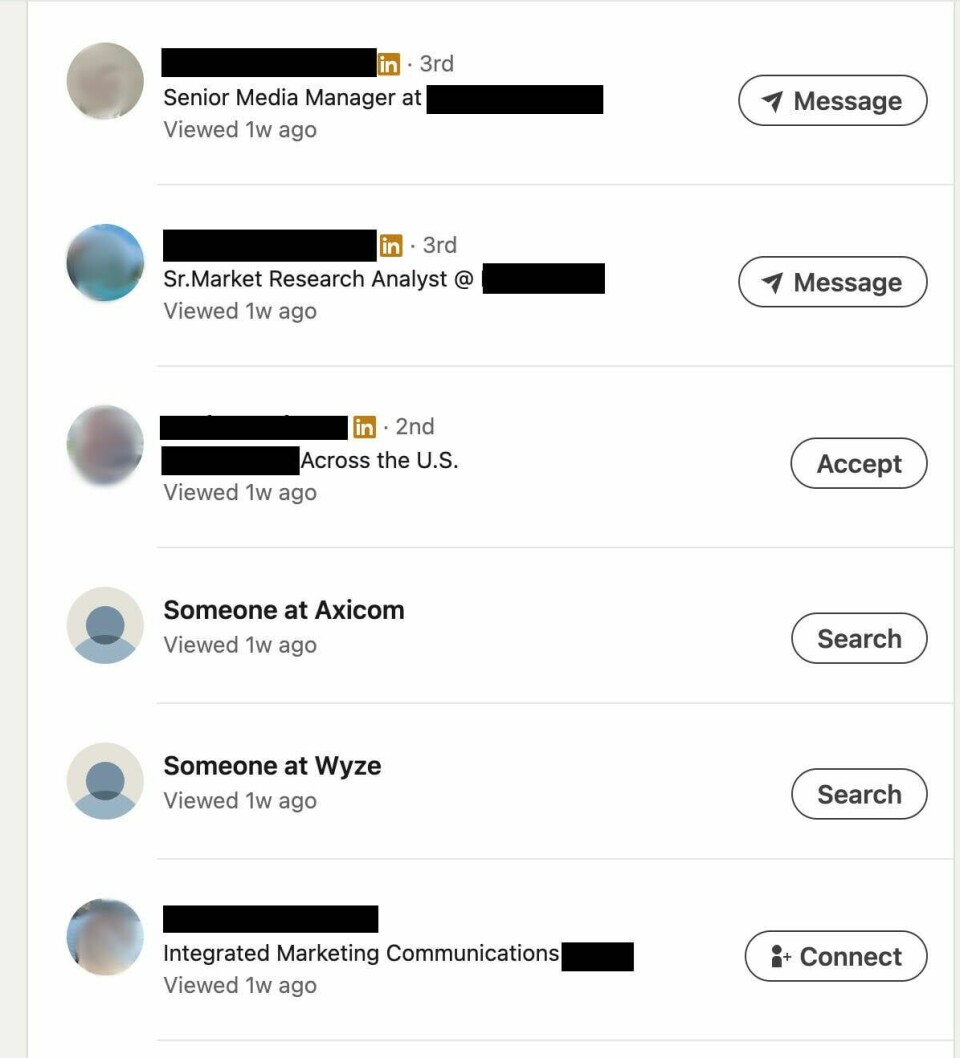 Giao diện danh sách người xem hồ sơ đối với tài khoản LinkedIn trả phí
