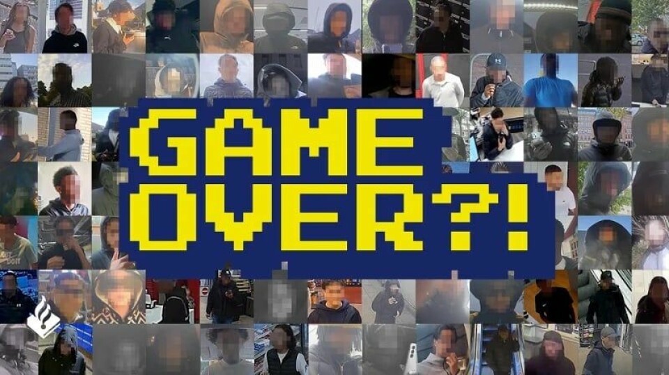 Poster chiến dịch Game Over?! với hình ảnh các nghi phạm bị làm mờ