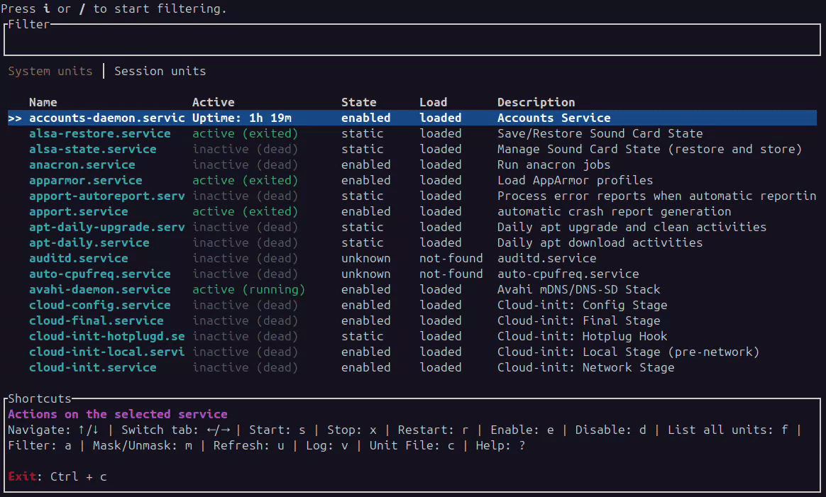 Giao diện Systemd-manager-TUI