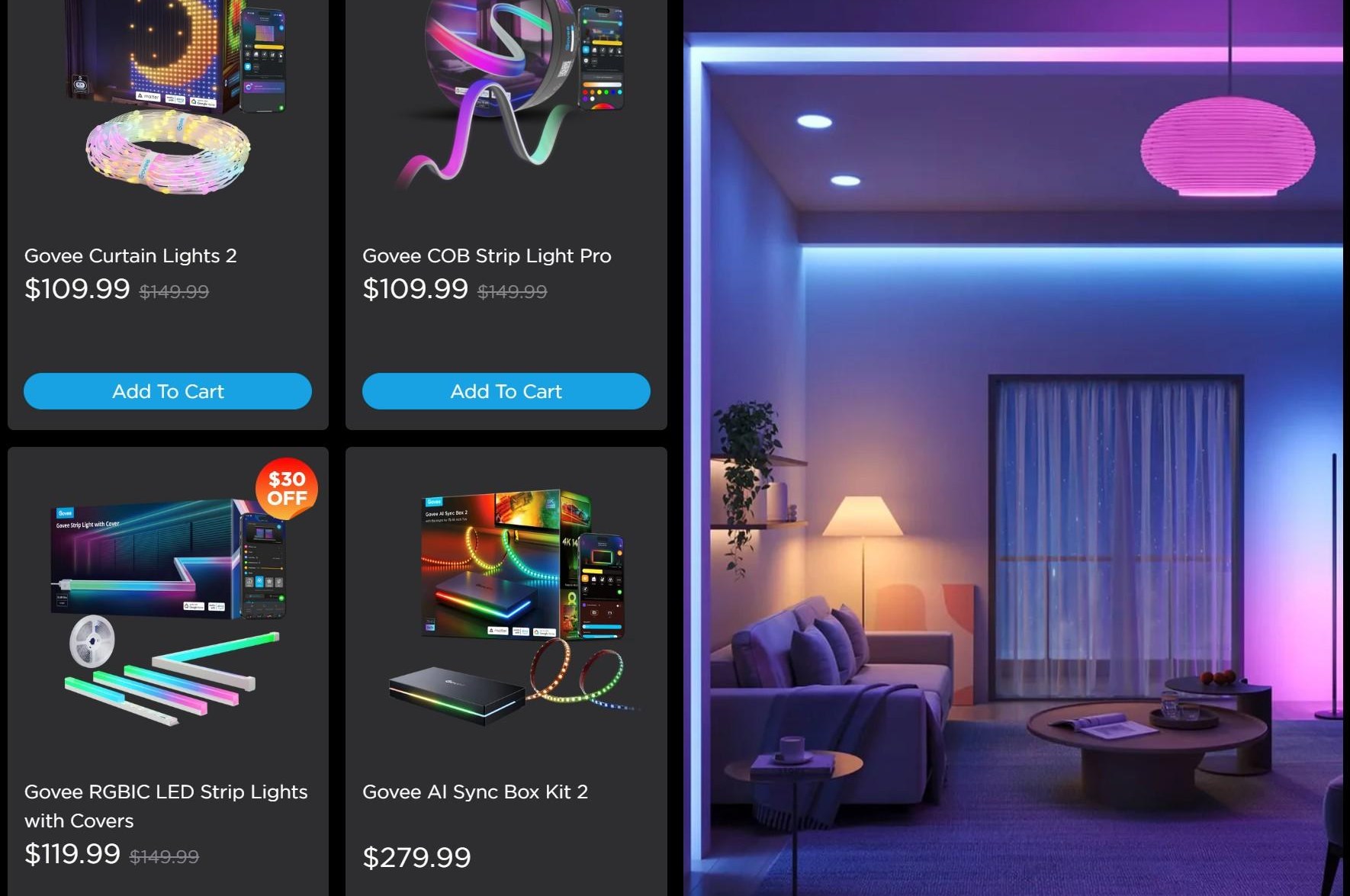 Website Govee sau khi đã thay thế ảnh