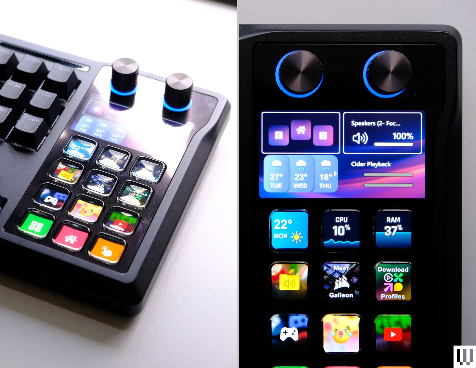 Màn hình và các nút bấm trên Stream Deck tích hợp