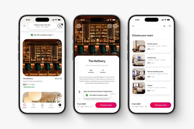 Màn hình tìm kiếm khách sạn trên ứng dụng Airbnb