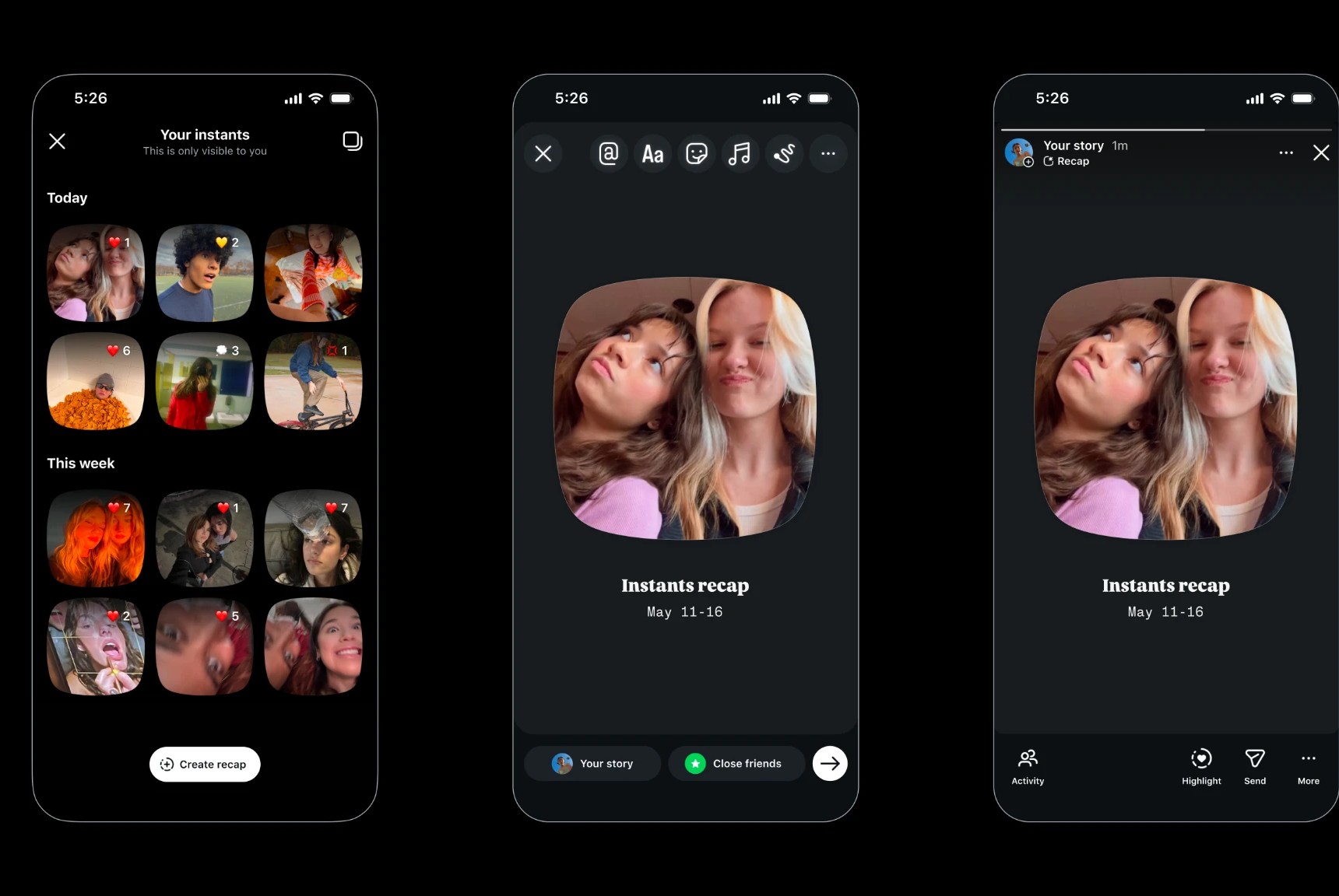 Giao diện tính năng Instants trên Instagram