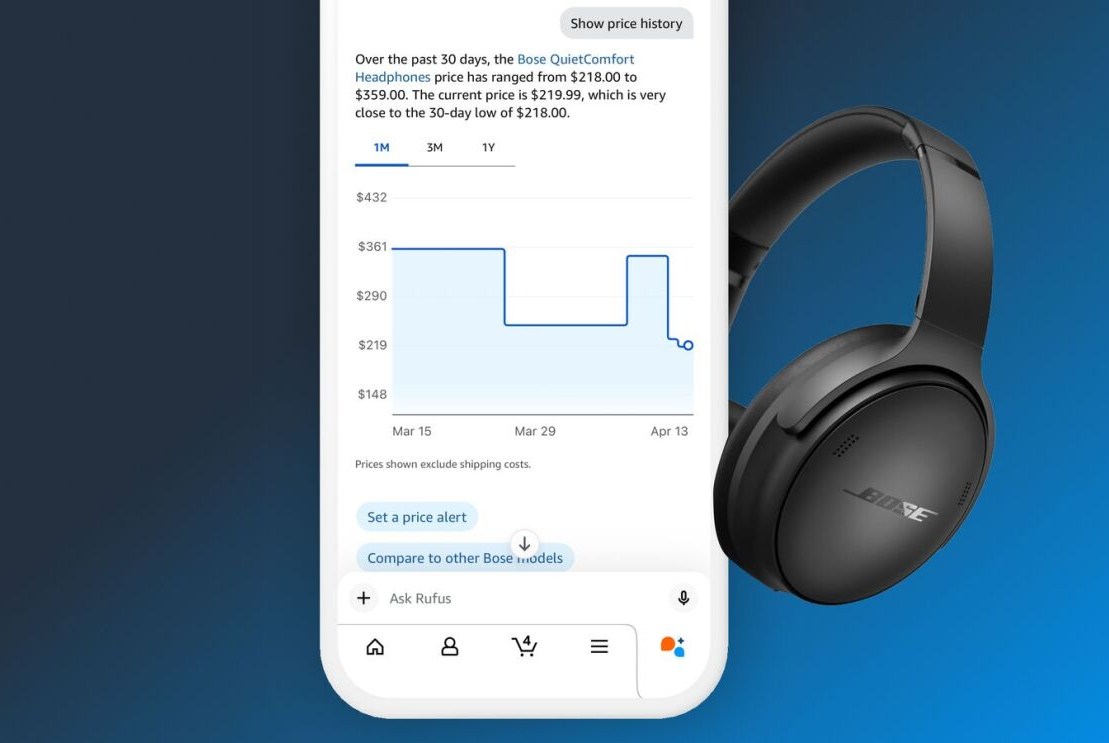 Giao diện tính năng theo dõi giá trên ứng dụng Amazon