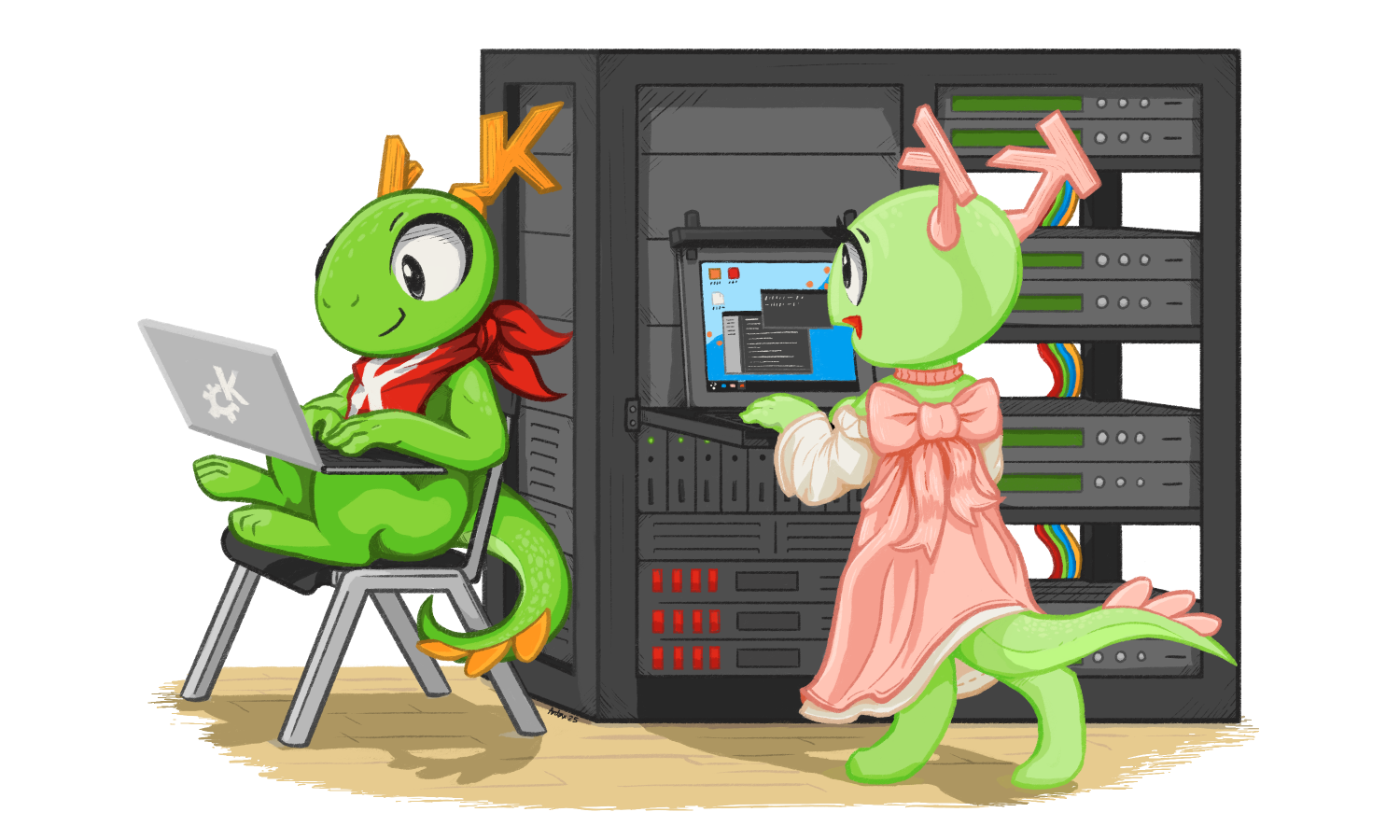 Katie và Konqi làm phần mềm