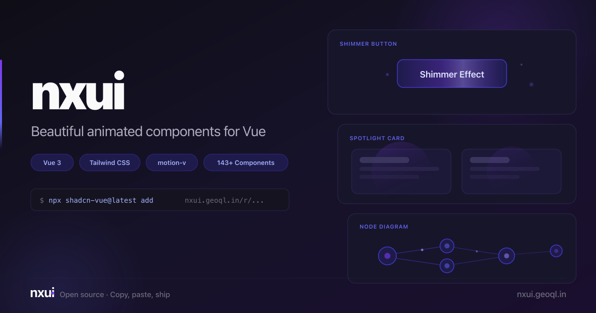 Nxui: Bộ thư viện thành phần UI có hoạt ảnh cho Vue, hỗ trợ sao chép và dán trực tiếp