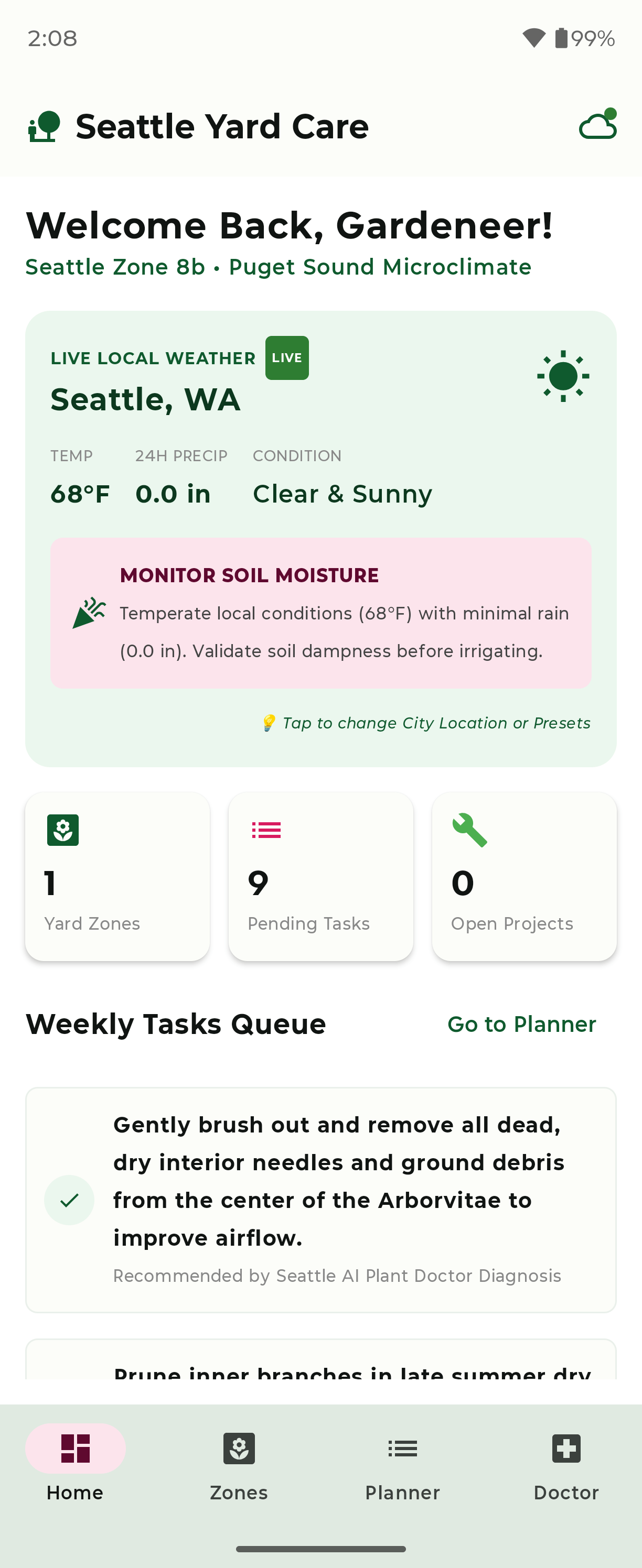 Giao diện ứng dụng Yard Care