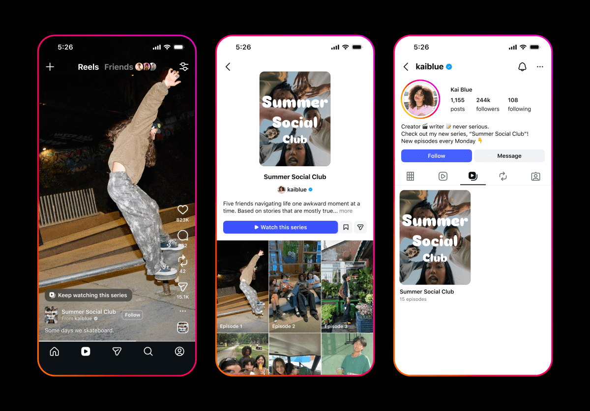 Meta thử nghiệm tính năng "Series" giúp gom nhóm Reels thành tập phim trên Instagram và Facebook